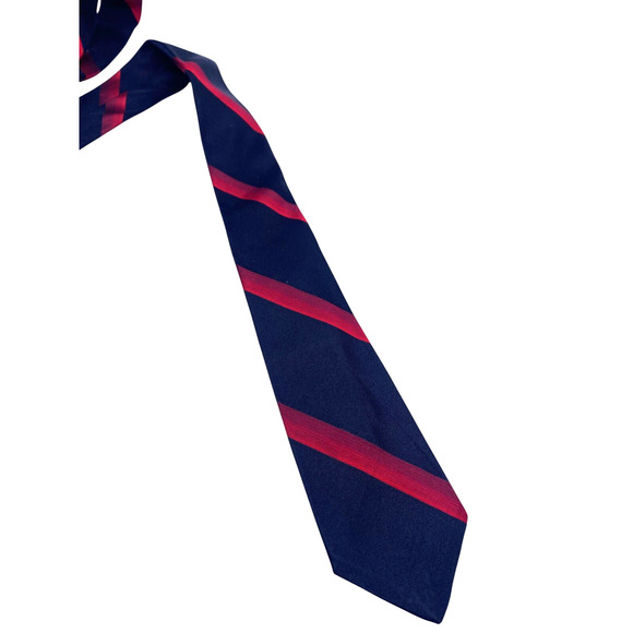 Vintage 1970s Tie Statesman Neckwear Skinny Black Red Repp Diagonal Stripe - Picture 2 of 6